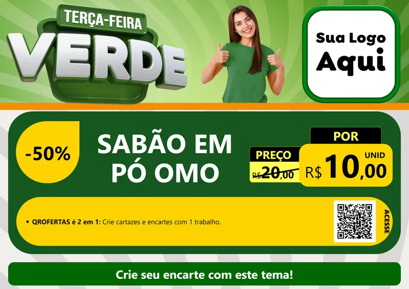 Modelo de Cartaz para Cartaz A4 Horizontal com o tema Terça - Feira Verde para Produtos de Limpeza