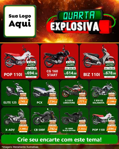 Modelo de Rede Social para Feed Instagram com o tema Quarta Explosiva para Concessionaria de Motos