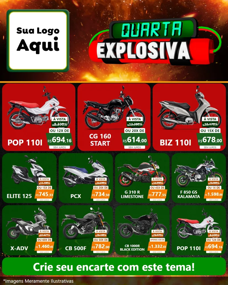 Modelo de Rede Social para Feed Instagram com o tema Quarta Explosiva para Concessionaria de Motos