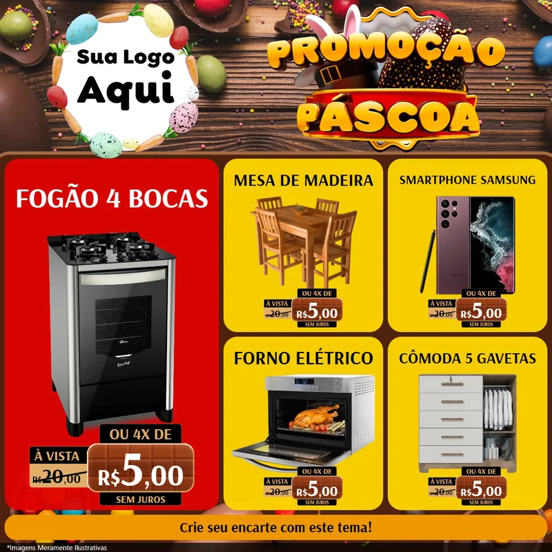 Modelo de Rede Social para Feed Facebook com o tema Promoção Páscoa para Móveis e Eletro