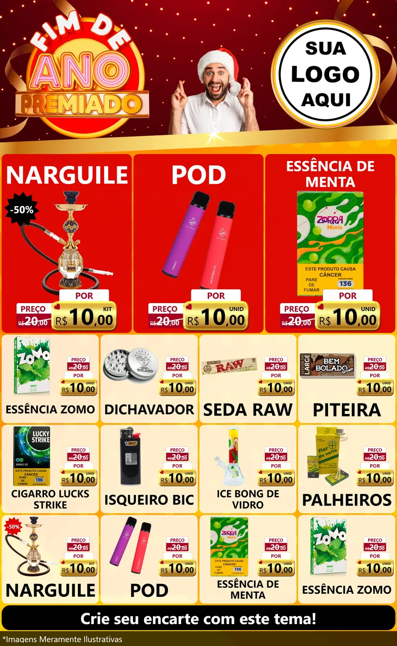 Modelo de Encarte para Encarte Grande com o tema Fim de Ano Premiado para Tabacaria