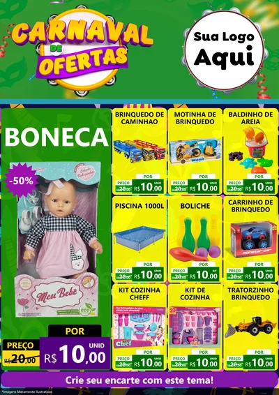 Modelo de Encarte para Encarte A4 Vertical com o tema Carnaval de Ofertas para Brinquedos