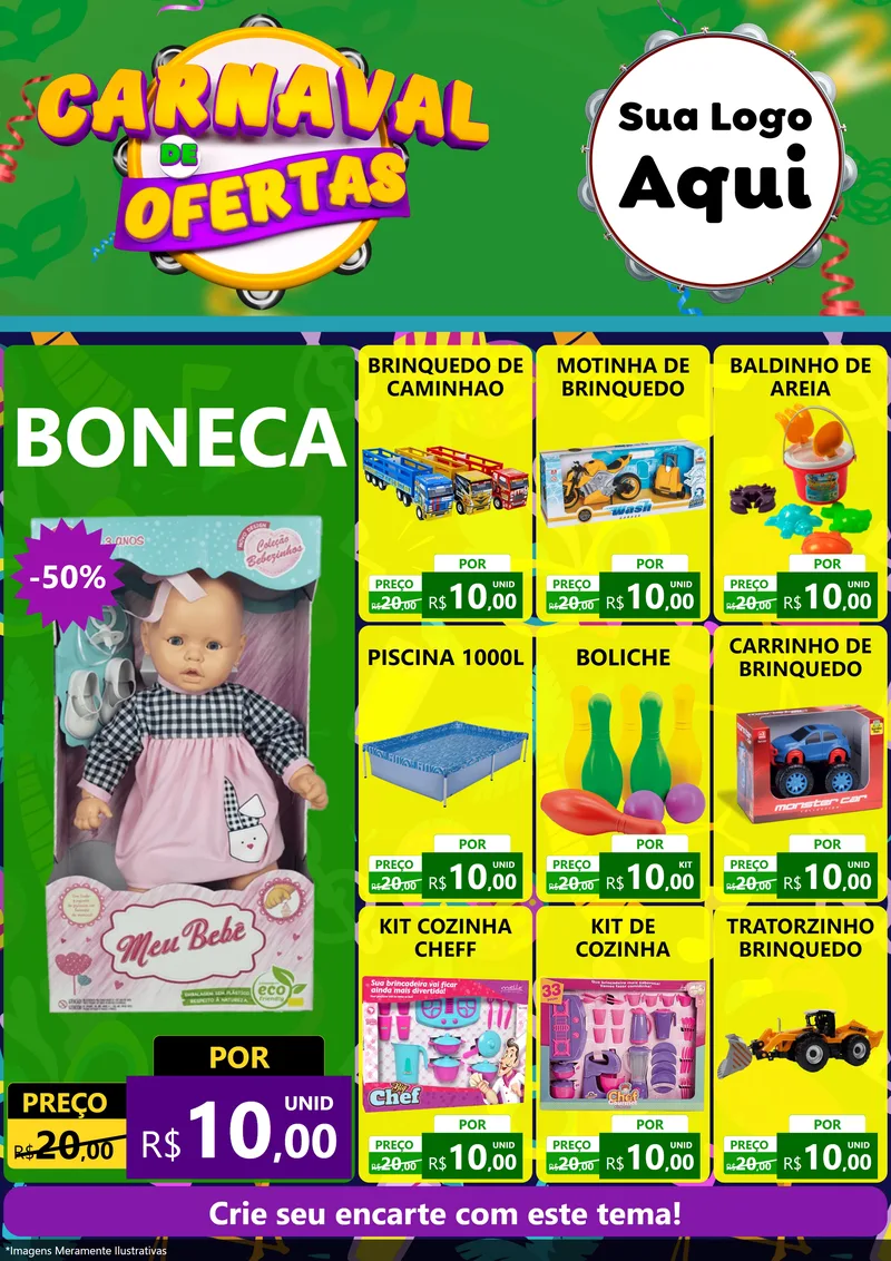 Modelo de Encarte para Encarte A4 Vertical com o tema Carnaval de Ofertas para Brinquedos