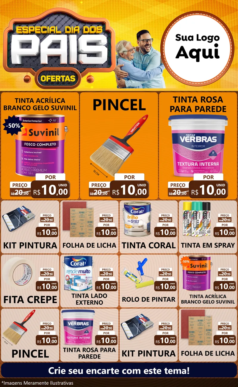 Modelo de Encarte para Encarte Grande com o tema Especial Dia dos Pais para Tintas e Ferramentas