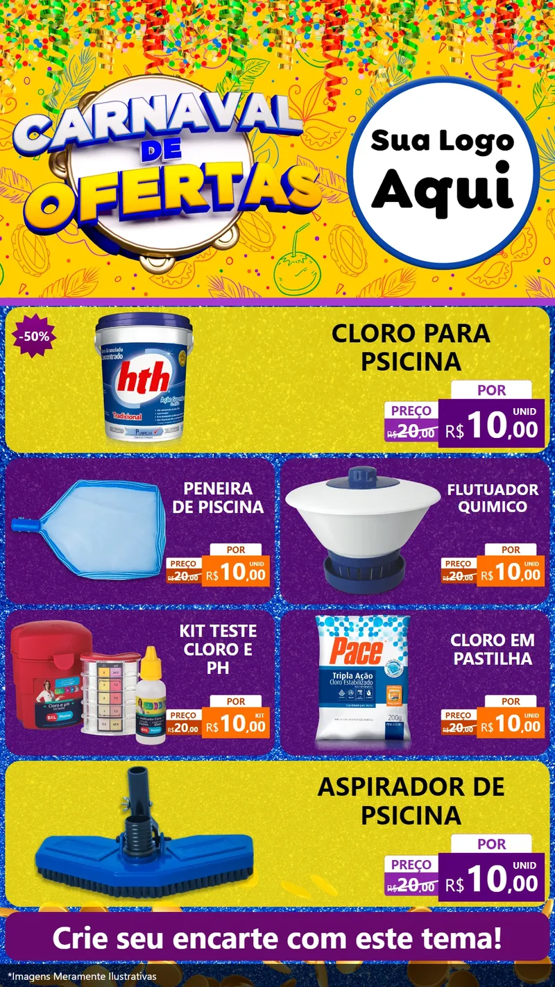 Modelo de TV para TV Vertical com o tema Carnaval de Ofertas para Produtos para Piscina