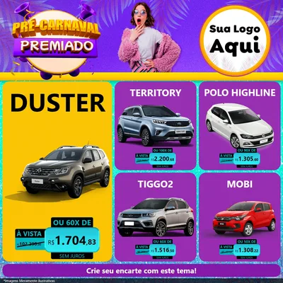 Modelo de Rede Social para Feed Facebook com o tema Pré-Carnaval Premiado para Concessionaria de Carros