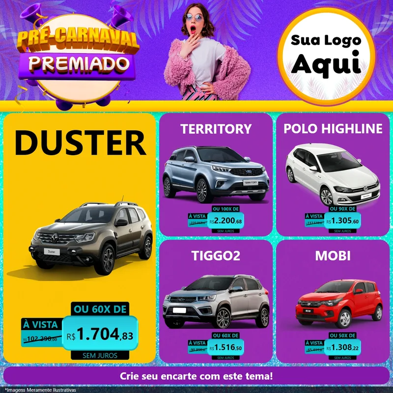 Modelo de Rede Social para Feed Facebook com o tema Pré-Carnaval Premiado para Concessionaria de Carros