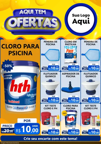 Modelo de Encarte para Encarte A4 Vertical com o tema Aqui Tem Ofertas para Produtos para Piscina