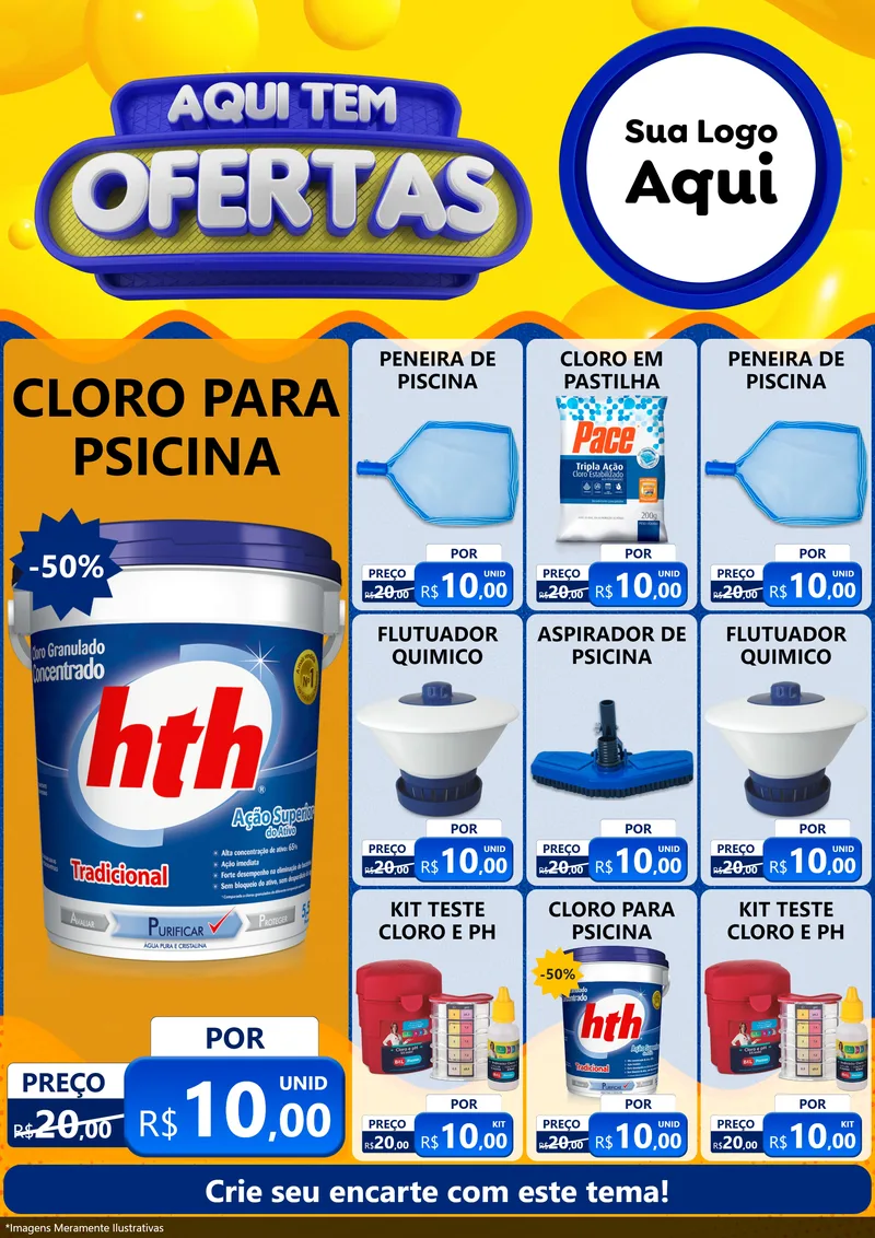 Modelo de Encarte para Encarte A4 Vertical com o tema Aqui Tem Ofertas para Produtos para Piscina