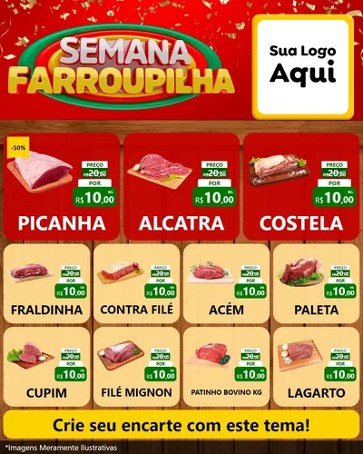 Modelo de Rede Social para Feed Instagram com o tema Semana Farroupilha para Açougue