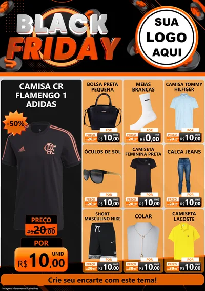 Modelo de Encarte para Encarte A4 Vertical com o tema Black Friday para Roupas e acessórios