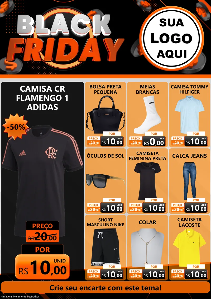 Modelo de Encarte para Encarte A4 Vertical com o tema Black Friday para Roupas e acessórios