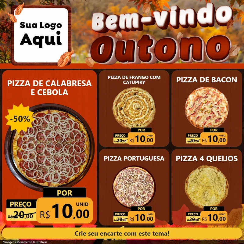 Modelo de Rede Social para Feed Facebook com o tema Bem-vindo Outono para Pizzaria