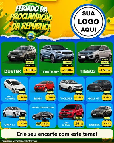 Modelo de Rede Social para Feed Instagram com o tema Feriado da Proclamação da República para Concessionaria de Carros