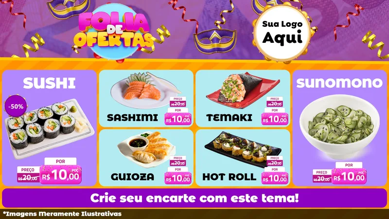 Modelo de TV para TV Horizontal com o tema Folia de Ofertas para Comida japonesa