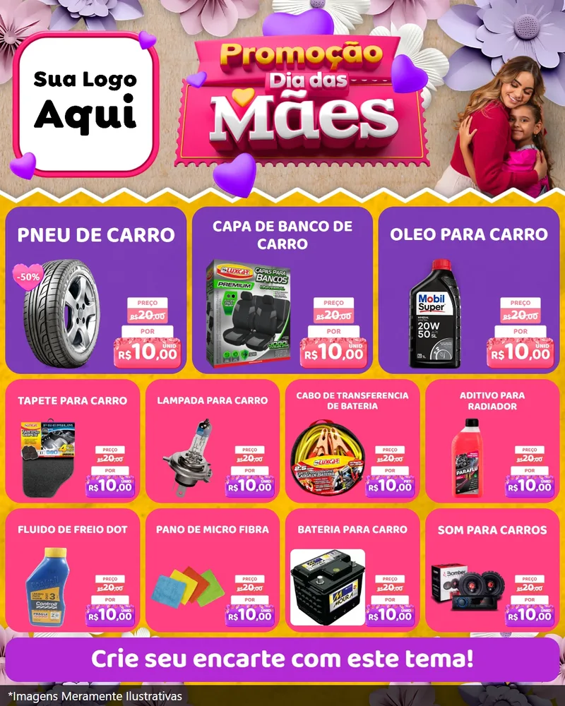Modelo de Rede Social para Feed Instagram com o tema Promoção Dia das Mães para Auto peças