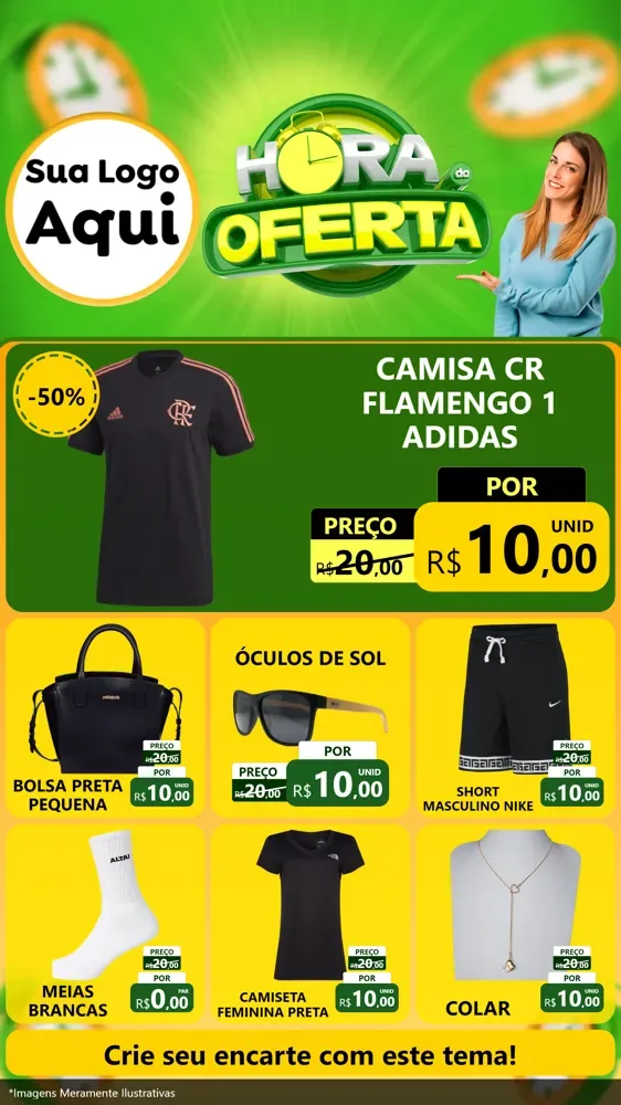 Modelo de Rede Social para Stories com o tema Hora da Oferta para Roupas e acessórios