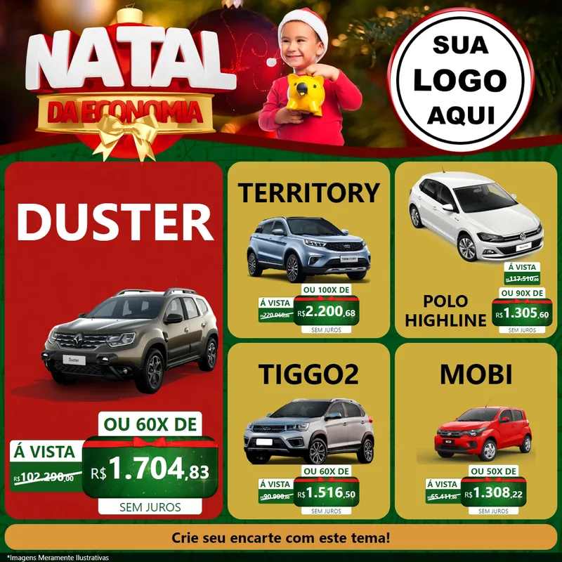 Modelo de Rede Social para Feed Facebook com o tema Natal da Economia para Concessionaria de Carros
