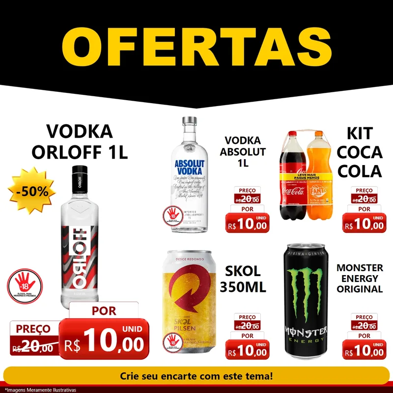 Modelo de Rede Social para Feed Facebook com o tema Ofertas Preto e Vermelho Cartaz para Distribuidora de bebidas