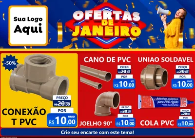 Modelo de Encarte para Encarte A4 Horizontal com o tema Ofertas de Janeiro para Tubos e conexões