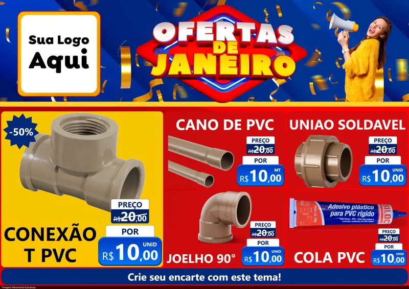 Modelo de Encarte para Encarte A4 Horizontal com o tema Ofertas de Janeiro para Tubos e conexões