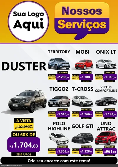 Modelo de Encarte para Encarte A4 Vertical com o tema Nossos Serviços para Concessionaria de Carros