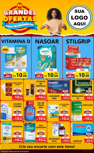 Modelo de Encarte para Encarte Grande com o tema Grandes Ofertas Para Economizar! para Farmácia