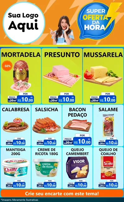 Modelo de Encarte para Encarte Grande com o tema Super Oferta da Hora para Frios e Laticínios