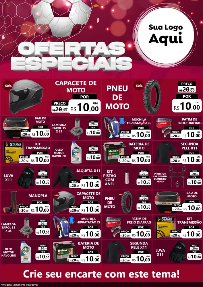 Modelo de Encarte para Encarte A4 Vertical com o tema Ofertas Especiais - Futebol para Moto peças