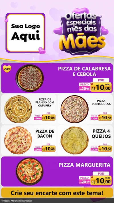 Modelo de TV para TV Vertical com o tema Ofertas Especiais - Mês das Mães para Pizzaria