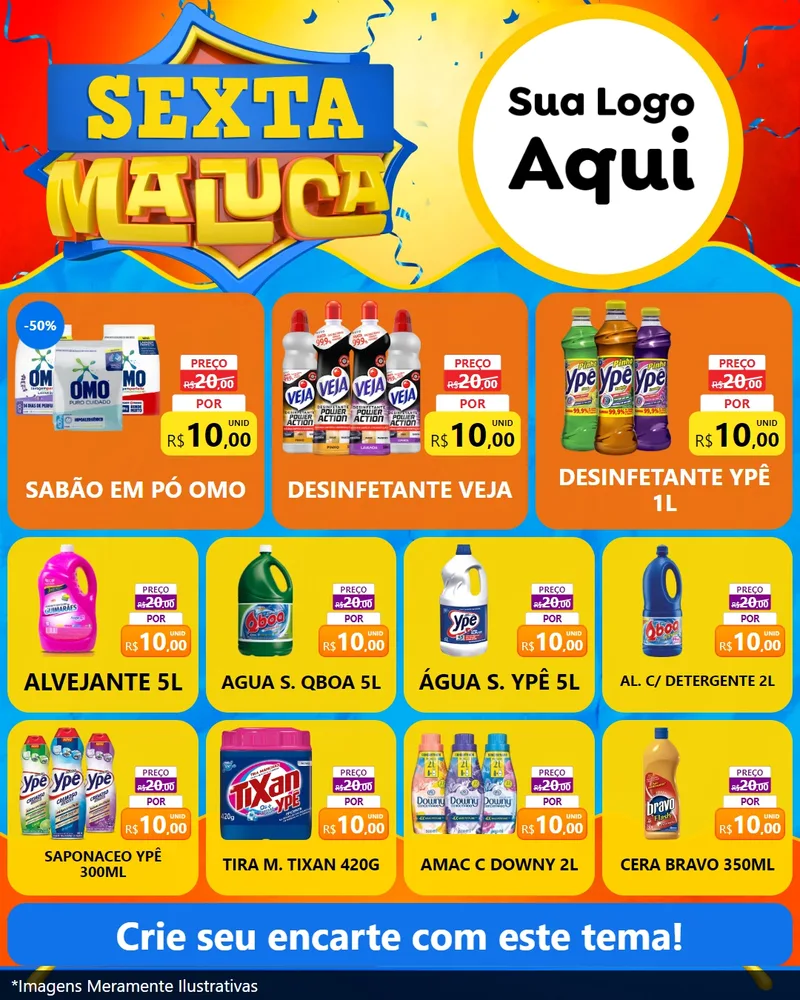 Modelo de Rede Social para Feed Instagram com o tema Sexta Maluca para Produtos de Limpeza