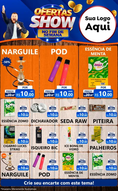 Modelo de Encarte para Encarte Grande com o tema Ofertas Show No Fim De Semana para Tabacaria
