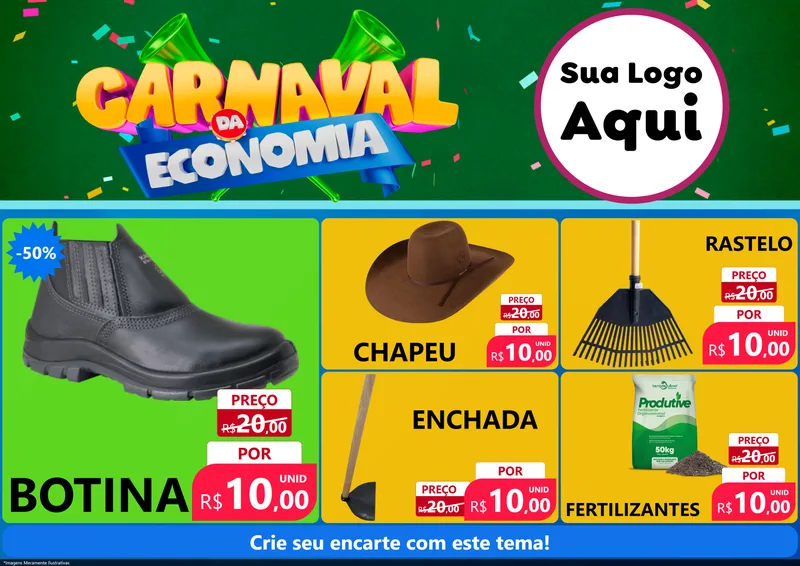 Modelo de Encarte para Encarte A4 Horizontal com o tema Carnaval da Economia para Agropecuária