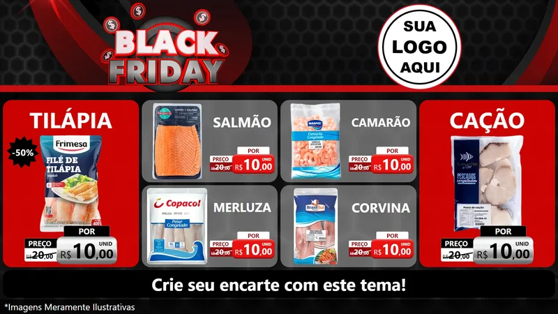 Modelo de TV para TV Horizontal com o tema Black Friday para Peixaria