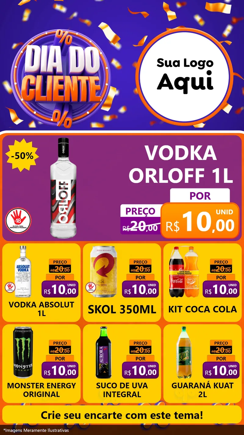 Modelo de Rede Social para Stories com o tema Dia do Cliente para Distribuidora de bebidas