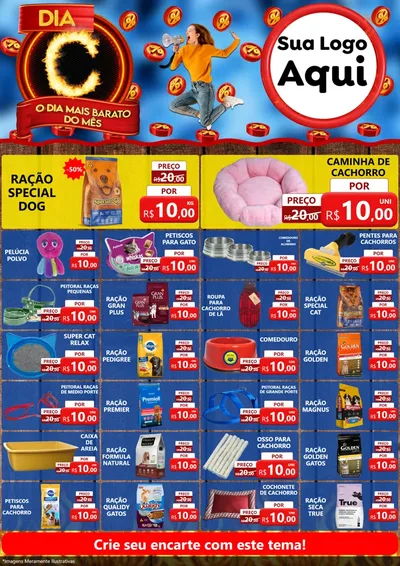Modelo de Encarte para Encarte A4 Vertical com o tema Dia C - O Dia Mais Barato Do Mês para Pet Shop