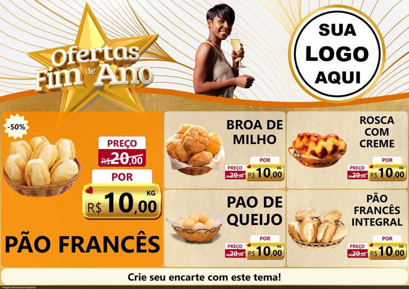 Modelo de Encarte para Encarte A4 Horizontal com o tema Ofertas Fim de Ano para Padaria