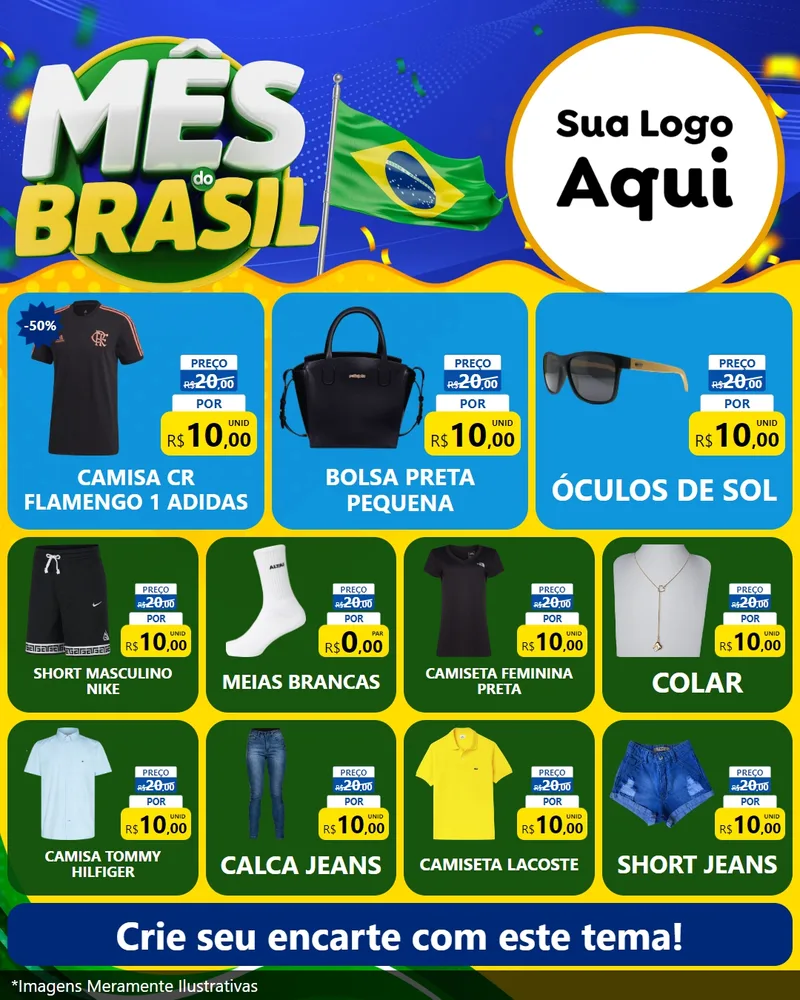 Modelo de Rede Social para Feed Instagram com o tema Mês do Brasil para Roupas e acessórios