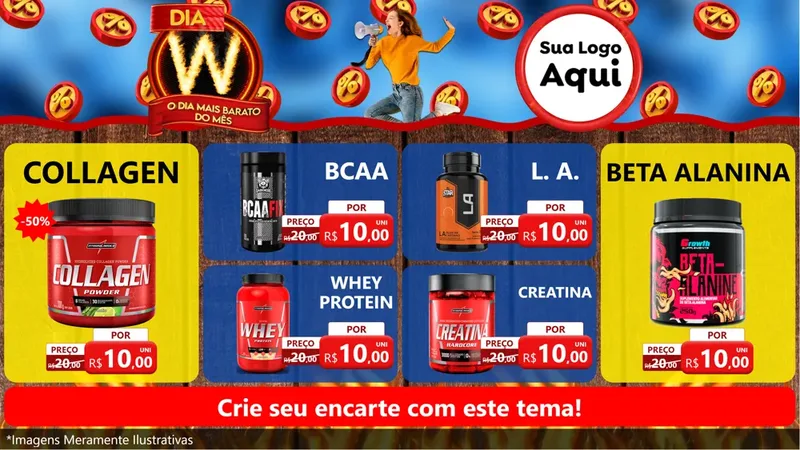 Modelo de TV para TV Horizontal com o tema Dia W - O Dia Mais Barato Do Mês para Suplementos alimentares