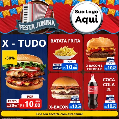 Modelo de Rede Social para Feed Facebook com o tema Festa Junina para Hamburgueria