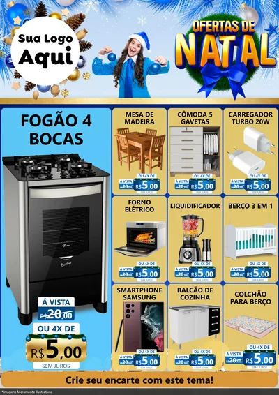 Modelo de Encarte para Encarte A4 Vertical com o tema Ofertas de Natal para Móveis e Eletro