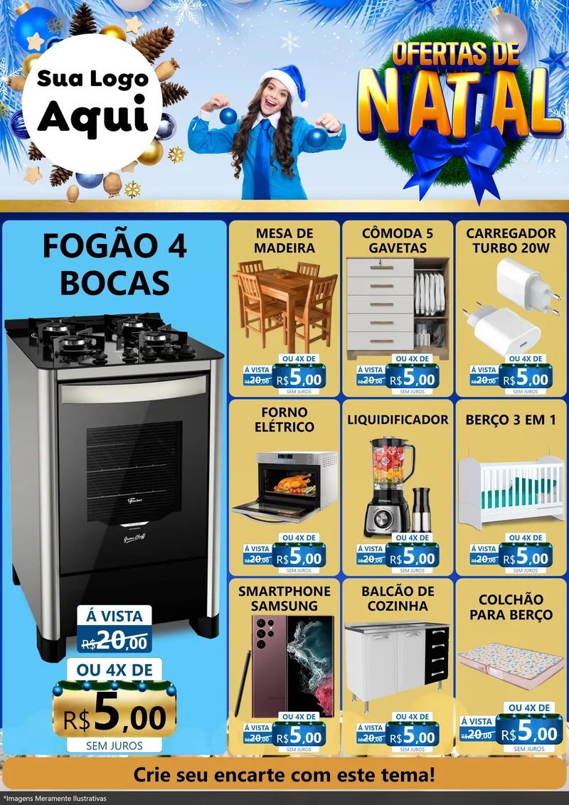 Modelo de Encarte para Encarte A4 Vertical com o tema Ofertas de Natal para Móveis e Eletro
