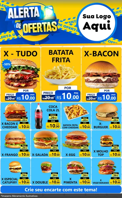 Modelo de Encarte para Encarte Grande com o tema Alerta de Ofertas para Hamburgueria