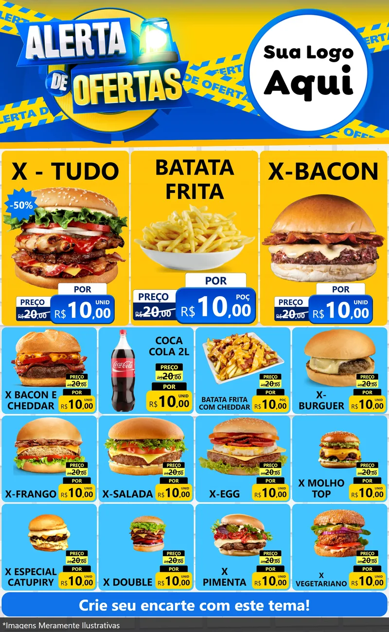 Modelo de Encarte para Encarte Grande com o tema Alerta de Ofertas para Hamburgueria