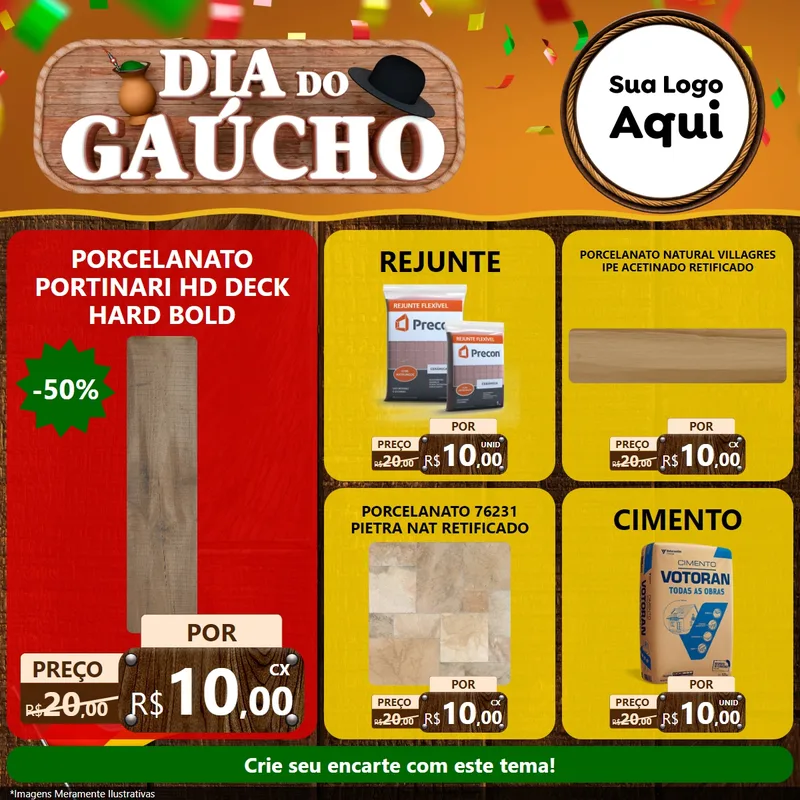 Modelo de Rede Social para Feed Facebook com o tema Dia do Gaúcho para Pisos e revestimentos
