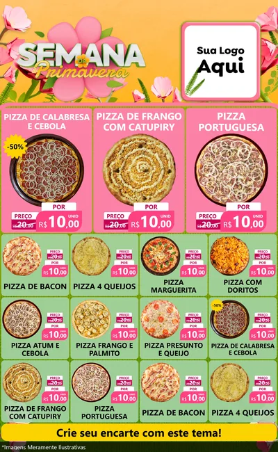 Modelo de Encarte para Encarte Grande com o tema Semana da Primavera para Pizzaria