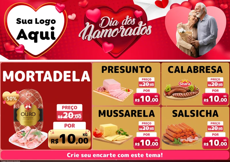 Modelo de Encarte para Encarte A4 Horizontal com o tema Dia Dos Namorados para Frios e Laticínios