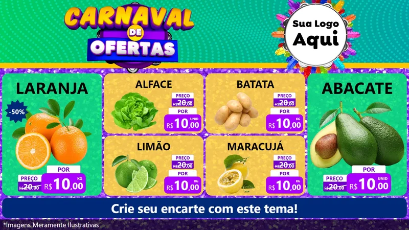 Modelo de TV para TV Horizontal com o tema Carnaval de Ofertas para Hortifrúti