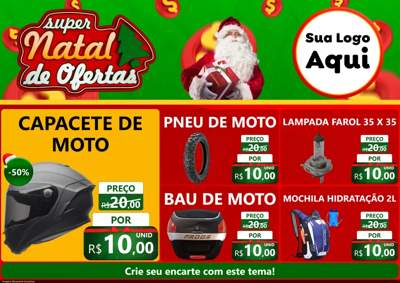 Modelo de Encarte para Encarte A4 Horizontal com o tema Super Natal de Ofertas para Moto peças