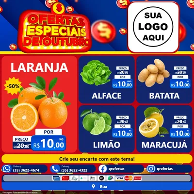 Modelo de Rede Social para Feed Facebook com o tema Ofertas Especiais de Outubro para Hortifrúti
